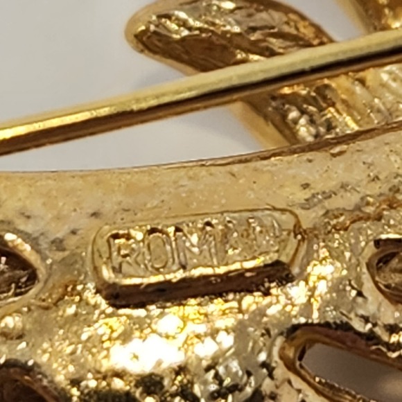 Roman Feather Clear Crystal Brooch Gold Tone Costume Fashion Jewelry Statement - Picture 5 of 6